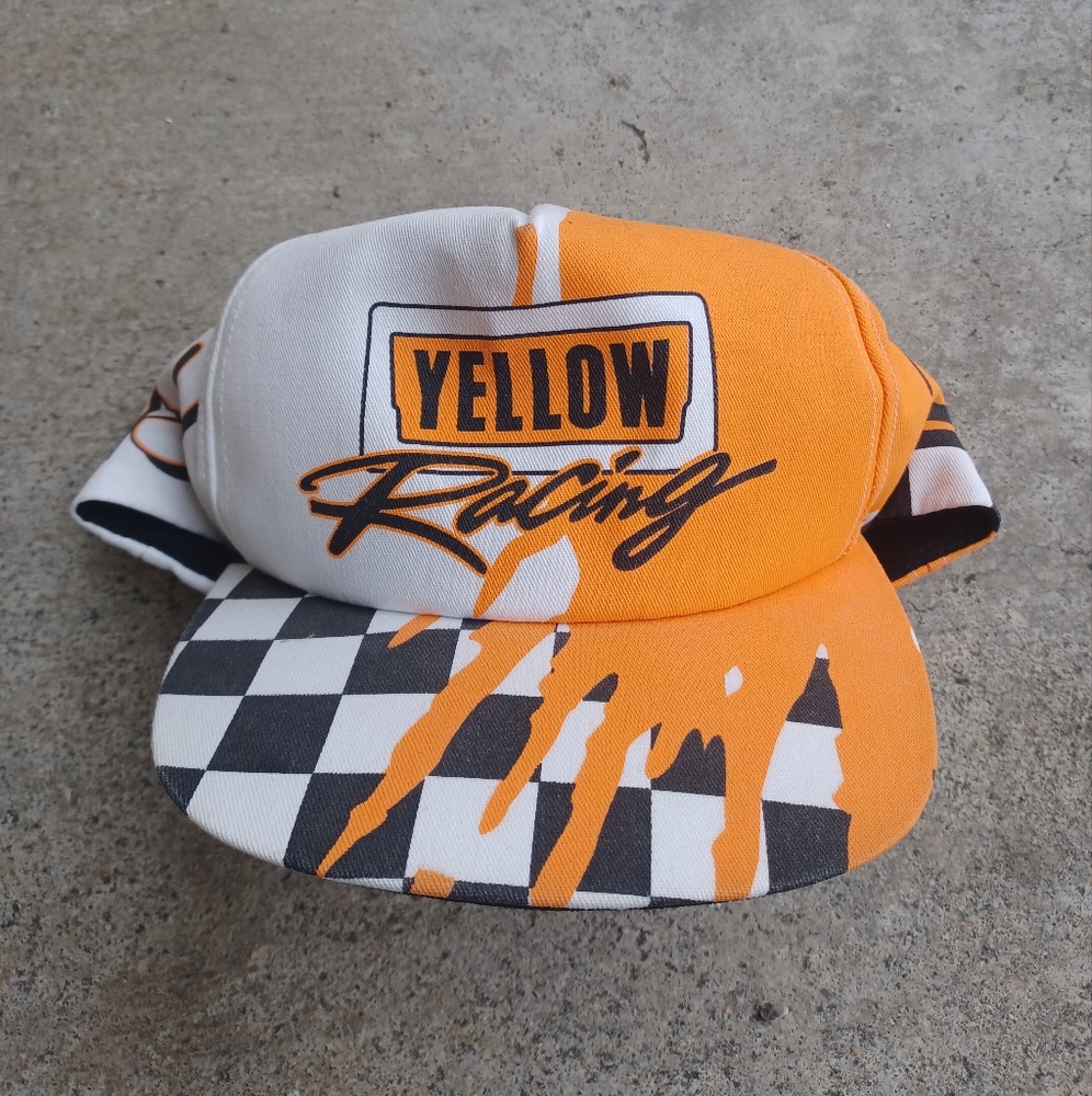 Vintage Tony Raines #19 Yellow Racing Snapback Hat Cap NASCAR Orange K-Products